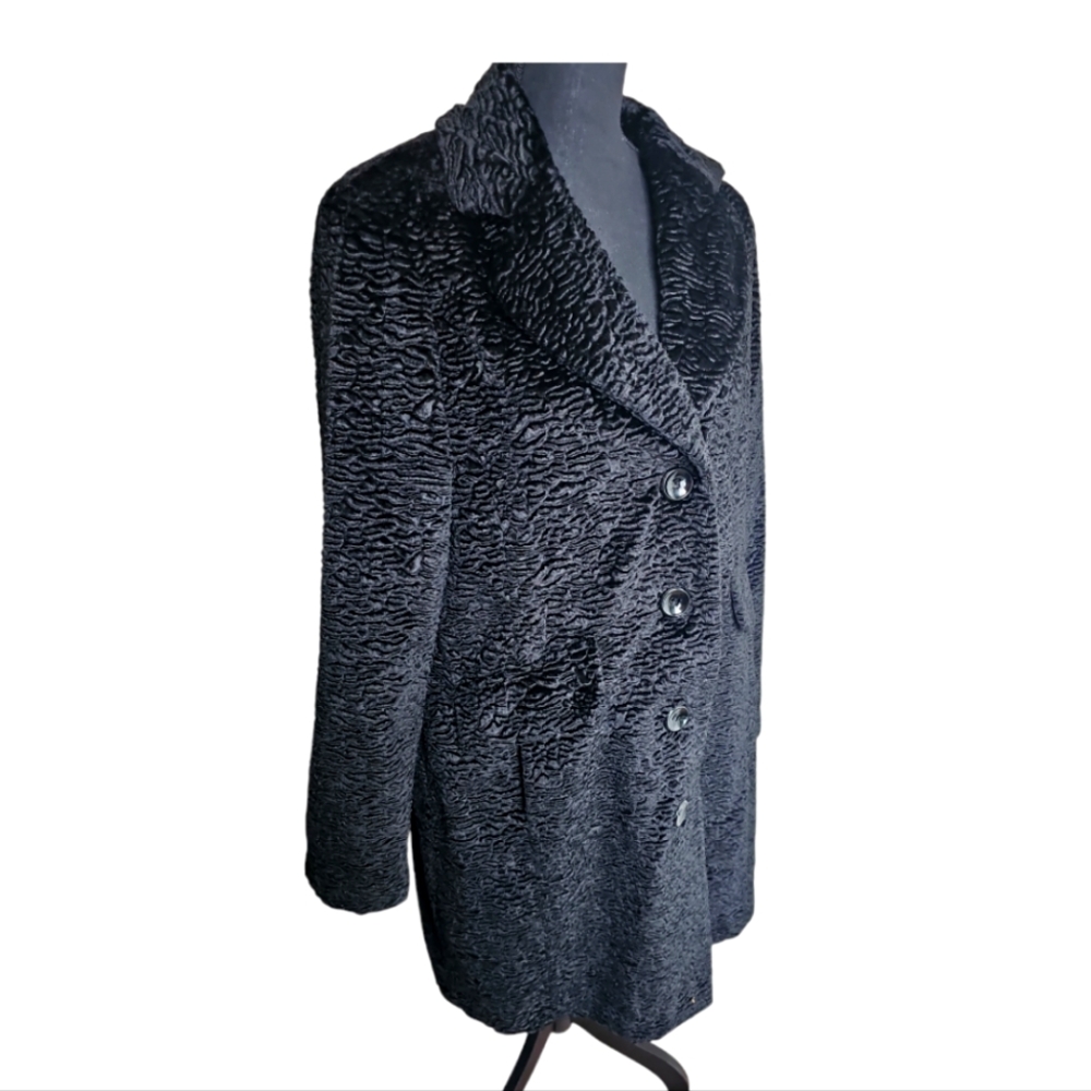 EAST 5TH Faux Fur Long Pea Coat Trench Jacket Black Size Large